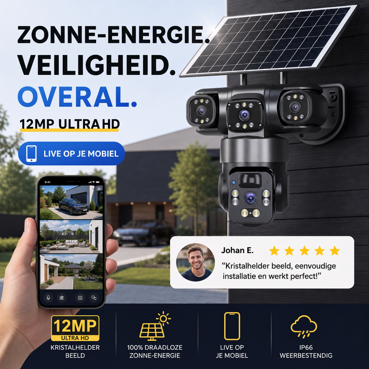 💥 50% KORTING 🔒 Slimme zonne-energiecamera ☀️ Meerdere hoeken, 24/7 bewaking en helemaal zonder kabels – gemoedsrust voor uw huis 🏡