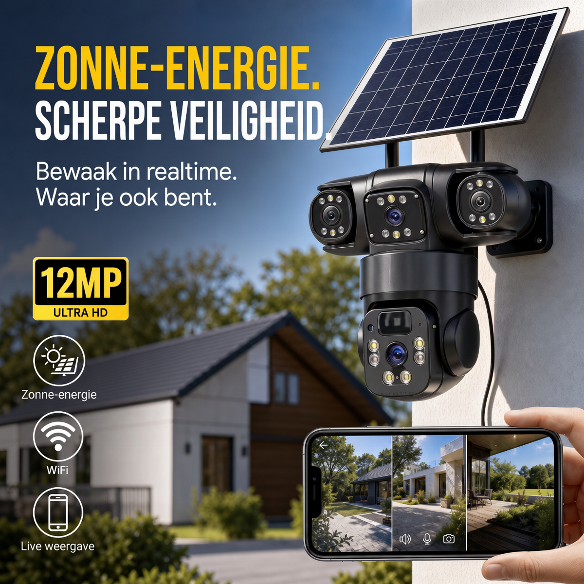 💥 50% KORTING 🔒 Slimme zonne-energiecamera ☀️ Meerdere hoeken, 24/7 bewaking en helemaal zonder kabels – gemoedsrust voor uw huis 🏡