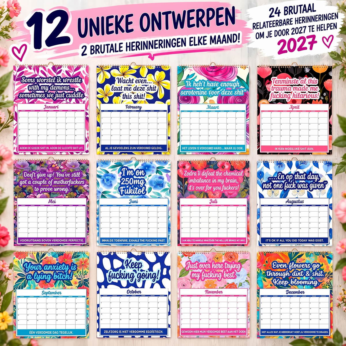 📅 2027 Sweary Humor Muurkalender