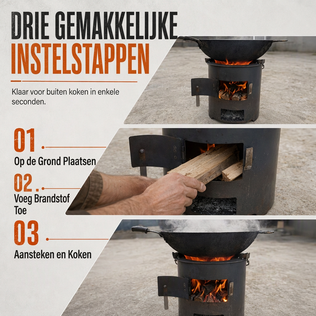 🎁2026 Nieuw gearriveerd 50% KORTING💥Zware kampeer kachel van koolstofstaal – Hout & Houtskool, Hoge Luchttoevoer, 3-in-1 Kookplaat 🍳