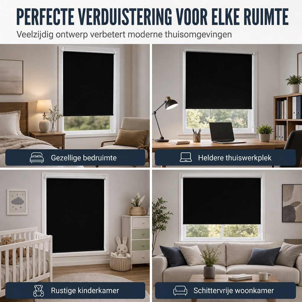 🪟 100% verduisterend rolgordijn: 3-laags stof, hittewerend, bevestiging zonder boren, kindveilig ontwerp