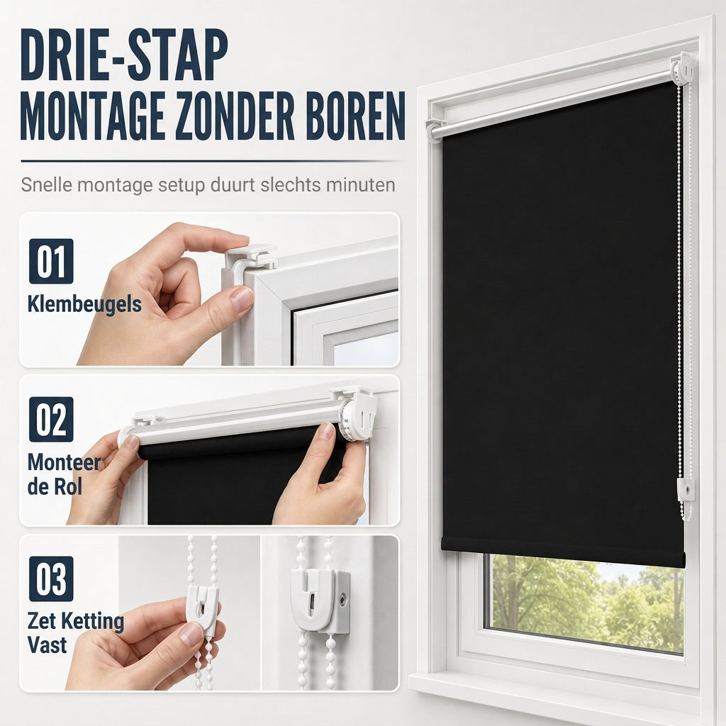 🪟 100% verduisterend rolgordijn: 3-laags stof, hittewerend, bevestiging zonder boren, kindveilig ontwerp