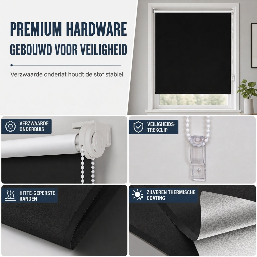 🪟 100% verduisterend rolgordijn: 3-laags stof, hittewerend, bevestiging zonder boren, kindveilig ontwerp