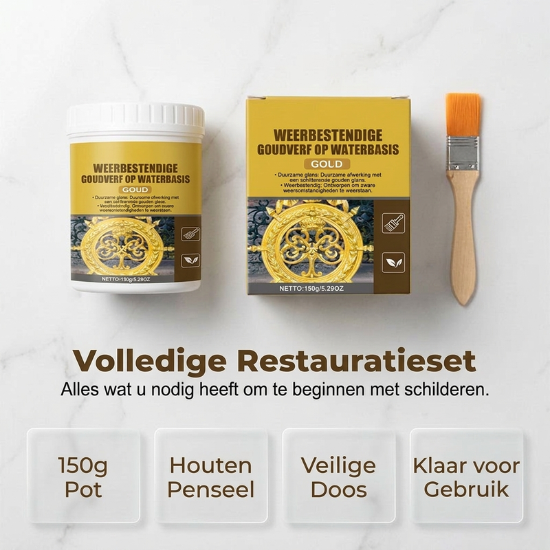 🥳 HOTT 2026 UITVERKOOP! 🥳💞MEER DAN 50.000 STUKS VERKOCHT! 🏠✨ 50% KORTING! WEERBESTENDIGE GOUDEN VERF – OP WATERBASIS, MET EEN SCHITTERENDE GLANS. VEILIG VOOR METAAL, HOUT & STEEN. GAAT LANG MEE, ONGEACHT REGEN OF ZON! 🖌️💛
