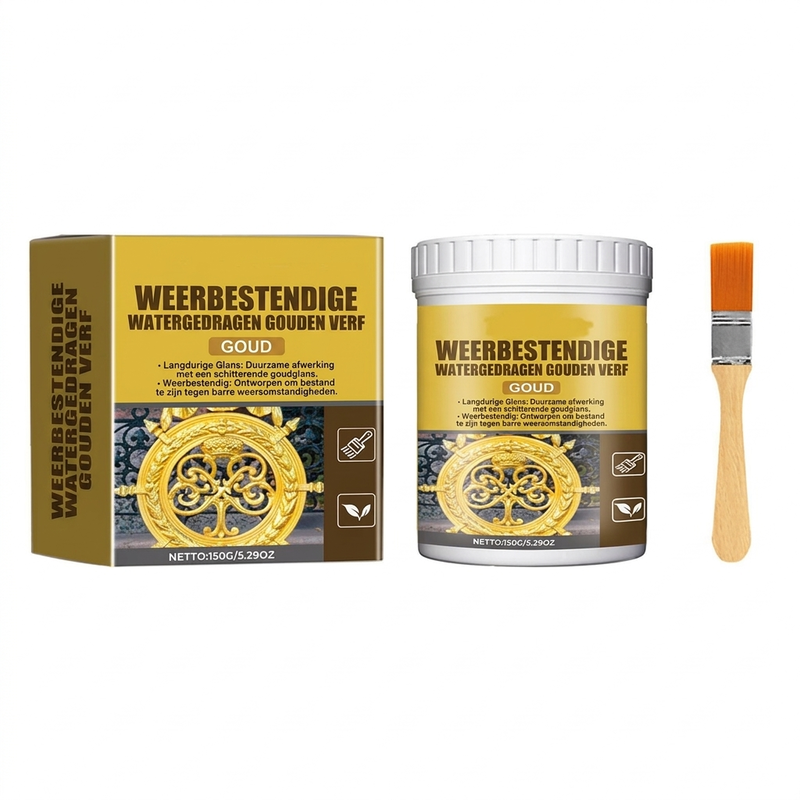 🥳 HOTT 2026 UITVERKOOP! 🥳💞MEER DAN 50.000 STUKS VERKOCHT! 🏠✨ 50% KORTING! WEERBESTENDIGE GOUDEN VERF – OP WATERBASIS, MET EEN SCHITTERENDE GLANS. VEILIG VOOR METAAL, HOUT & STEEN. GAAT LANG MEE, ONGEACHT REGEN OF ZON! 🖌️💛