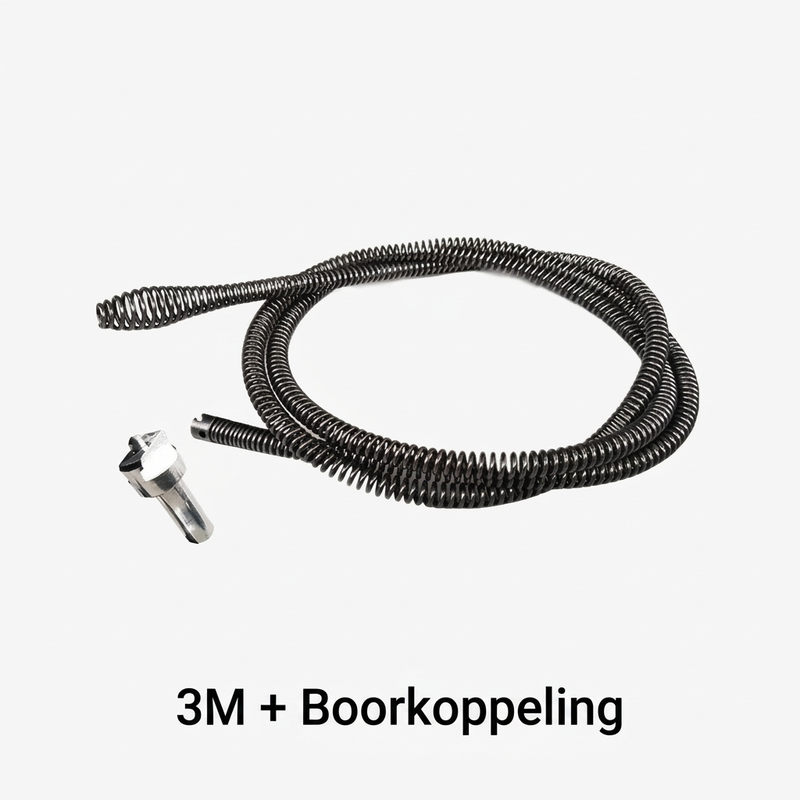 🔩 Booraangedreven Ontstopveer: 1-3m Flexibel Staal, Roestbestendig, Verwijdering van Diepe Verstoppingen