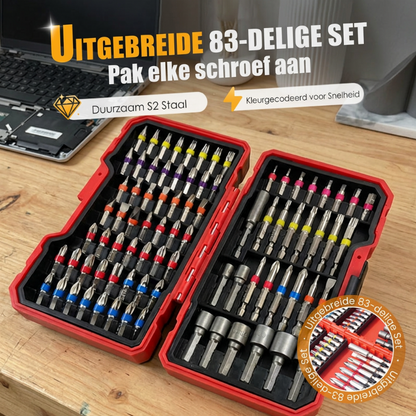 ⏳🔥 BEPERKTE TIJD: 50% KORTING! ⏰ Draai elke schroef direct stevig aan! 83-delige S2-stalen Schroefbitset