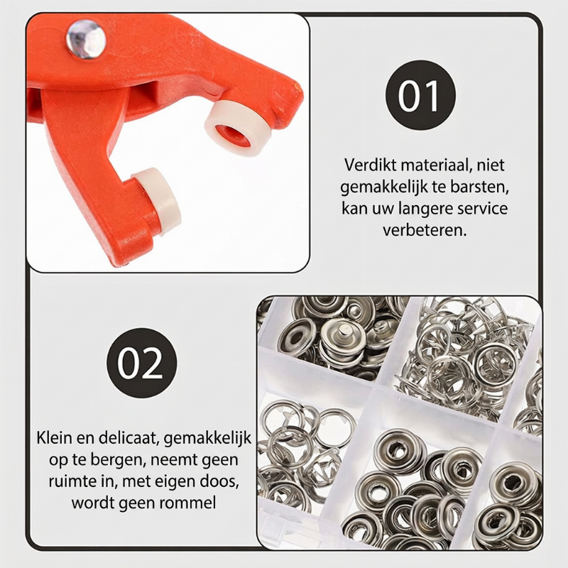 Naai-vrije drukknop bevestigingsset