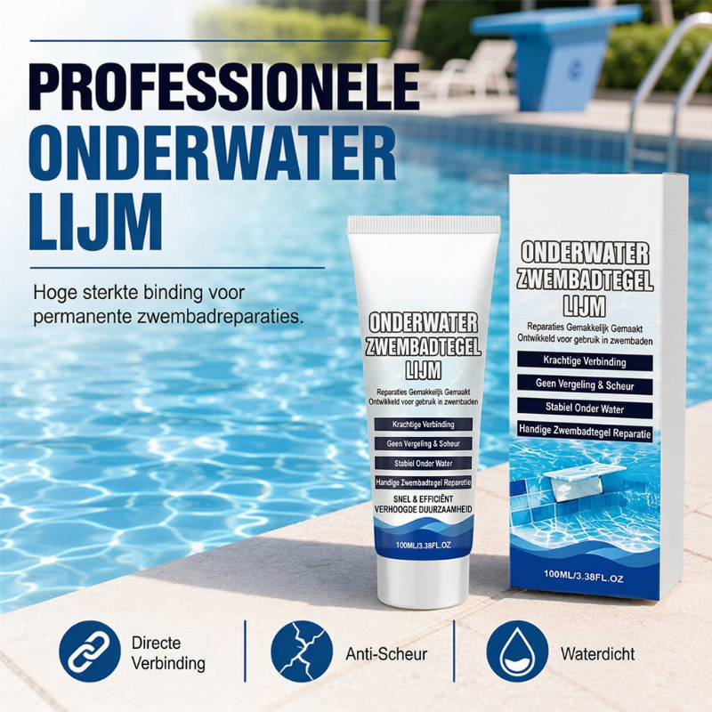 🥳HOT SALE 2026🥳💞MEER DAN 50.000 VERKOCHT! 💧🔧 50% KORTING! Sterke waterbestendige tegellijm voor zwembaden – hecht direct onder water, geen leegloop of professionele hulp nodig. Waterdicht, scheurbestendig en duurzaam. Repareer zwembadtegels snel! 🛡️✅