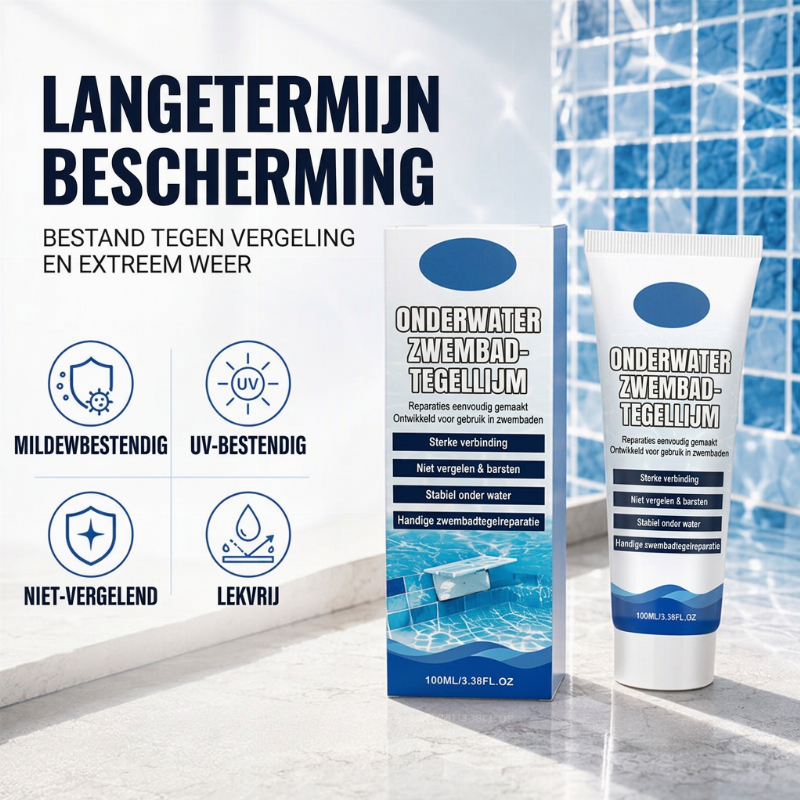 🥳HOT SALE 2026🥳💞MEER DAN 50.000 VERKOCHT! 💧🔧 50% KORTING! Sterke waterbestendige tegellijm voor zwembaden – hecht direct onder water, geen leegloop of professionele hulp nodig. Waterdicht, scheurbestendig en duurzaam. Repareer zwembadtegels snel! 🛡️✅