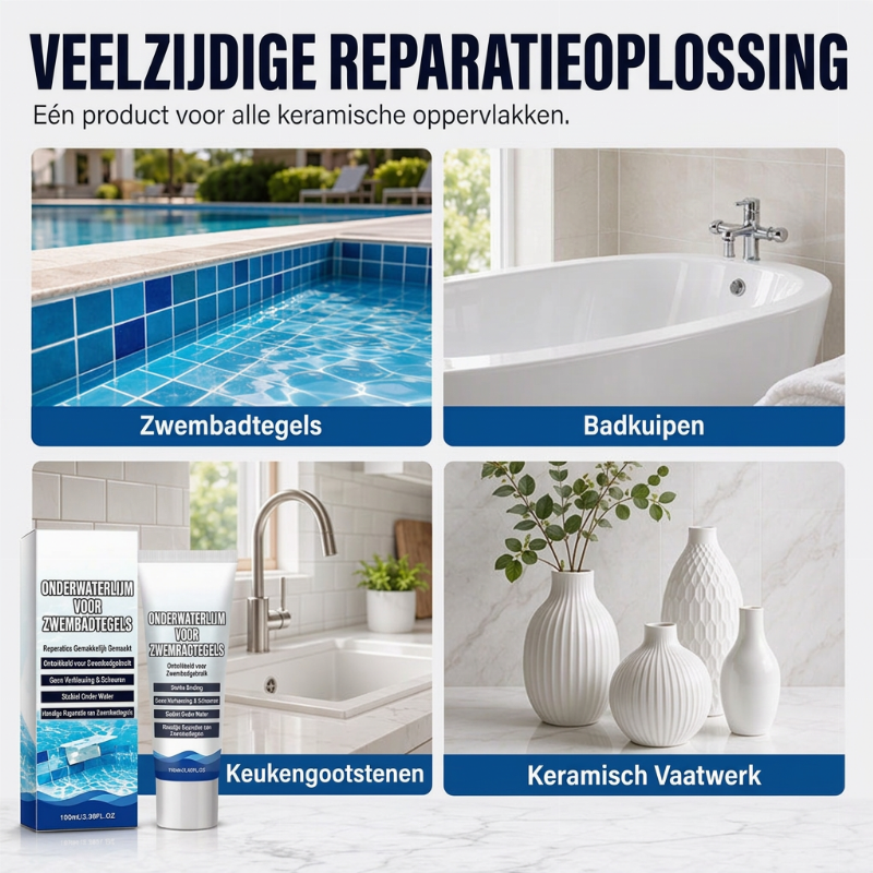 🥳HOT SALE 2026🥳💞MEER DAN 50.000 VERKOCHT! 💧🔧 50% KORTING! Sterke waterbestendige tegellijm voor zwembaden – hecht direct onder water, geen leegloop of professionele hulp nodig. Waterdicht, scheurbestendig en duurzaam. Repareer zwembadtegels snel! 🛡️✅
