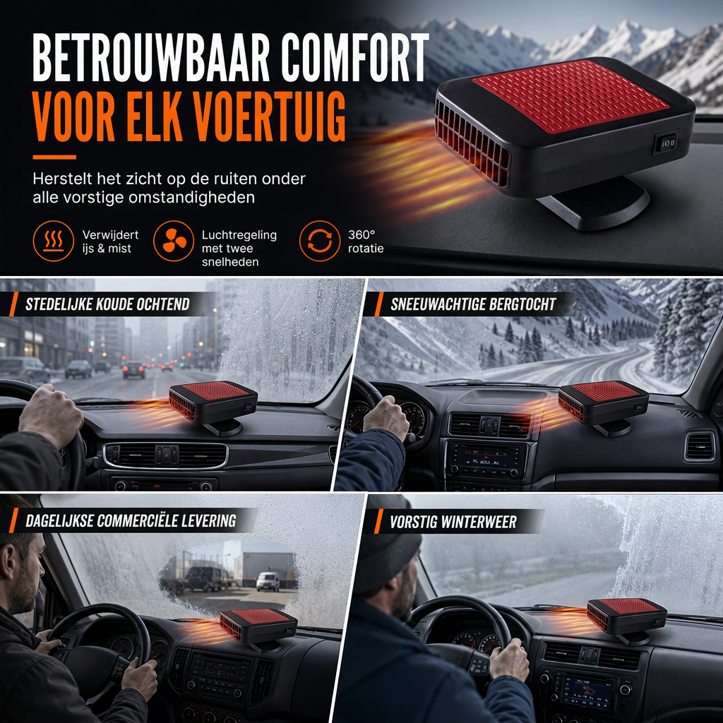 🚗 Draaibare 12V Auto Ontdooi- en Ontwasemingsventilator