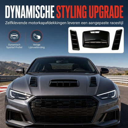 ✨ Nepluchtinventarisseticker voor autokap – Haaienkieuwstijl, sportieve look, geen boren nodig 🏎️