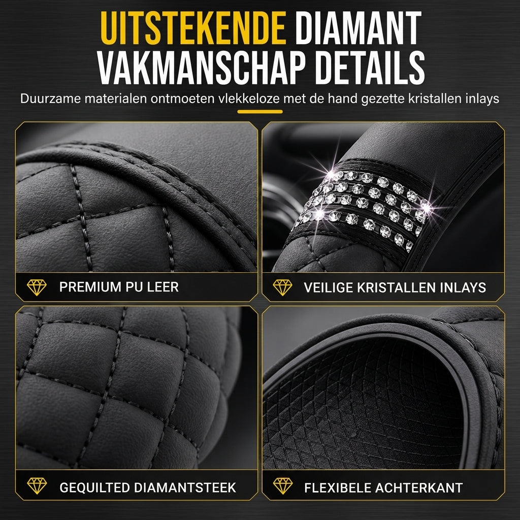 ✨Strass Stuurhoes – Schitterend, Gewatteerd, Luxueus 🚗