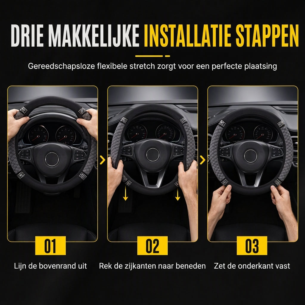 ✨Strass Stuurhoes – Schitterend, Gewatteerd, Luxueus 🚗