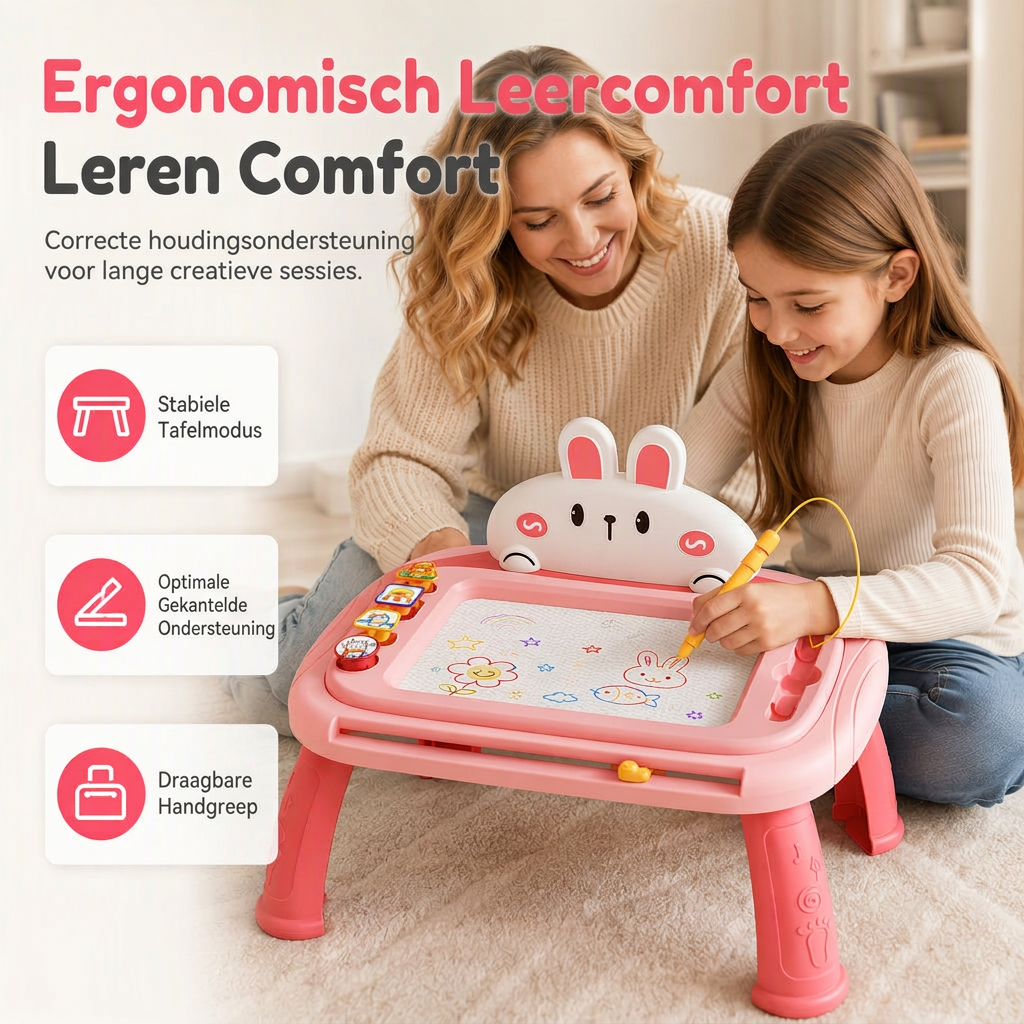 🎨 Magnetisch Tekentafel voor Kinderen: 4-Kleurig Scherm, Geen Rommel, Ombouwbaar, Veilige Bevestigingskoord