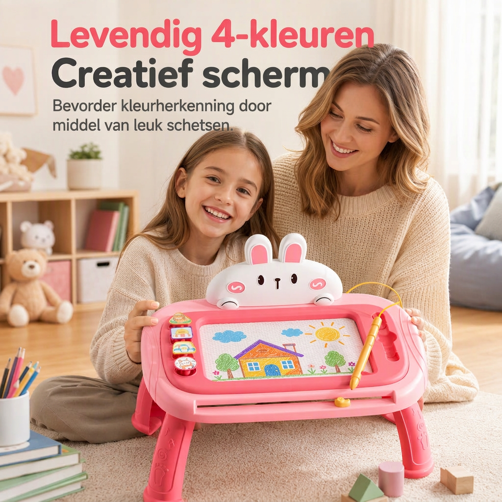 🎨 Magnetisch Tekentafel voor Kinderen: 4-Kleurig Scherm, Geen Rommel, Ombouwbaar, Veilige Bevestigingskoord