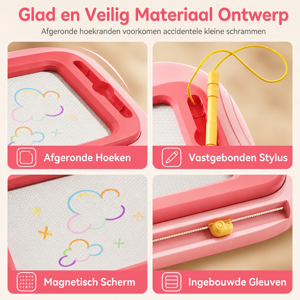 🎨 Magnetisch Tekentafel voor Kinderen: 4-Kleurig Scherm, Geen Rommel, Ombouwbaar, Veilige Bevestigingskoord