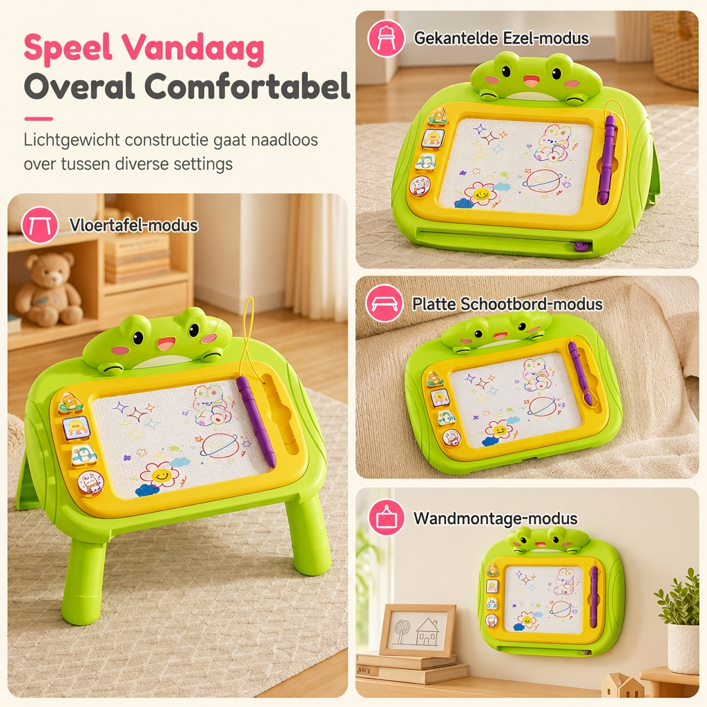 🎨 Magnetisch Tekentafel voor Kinderen: 4-Kleurig Scherm, Geen Rommel, Ombouwbaar, Veilige Bevestigingskoord