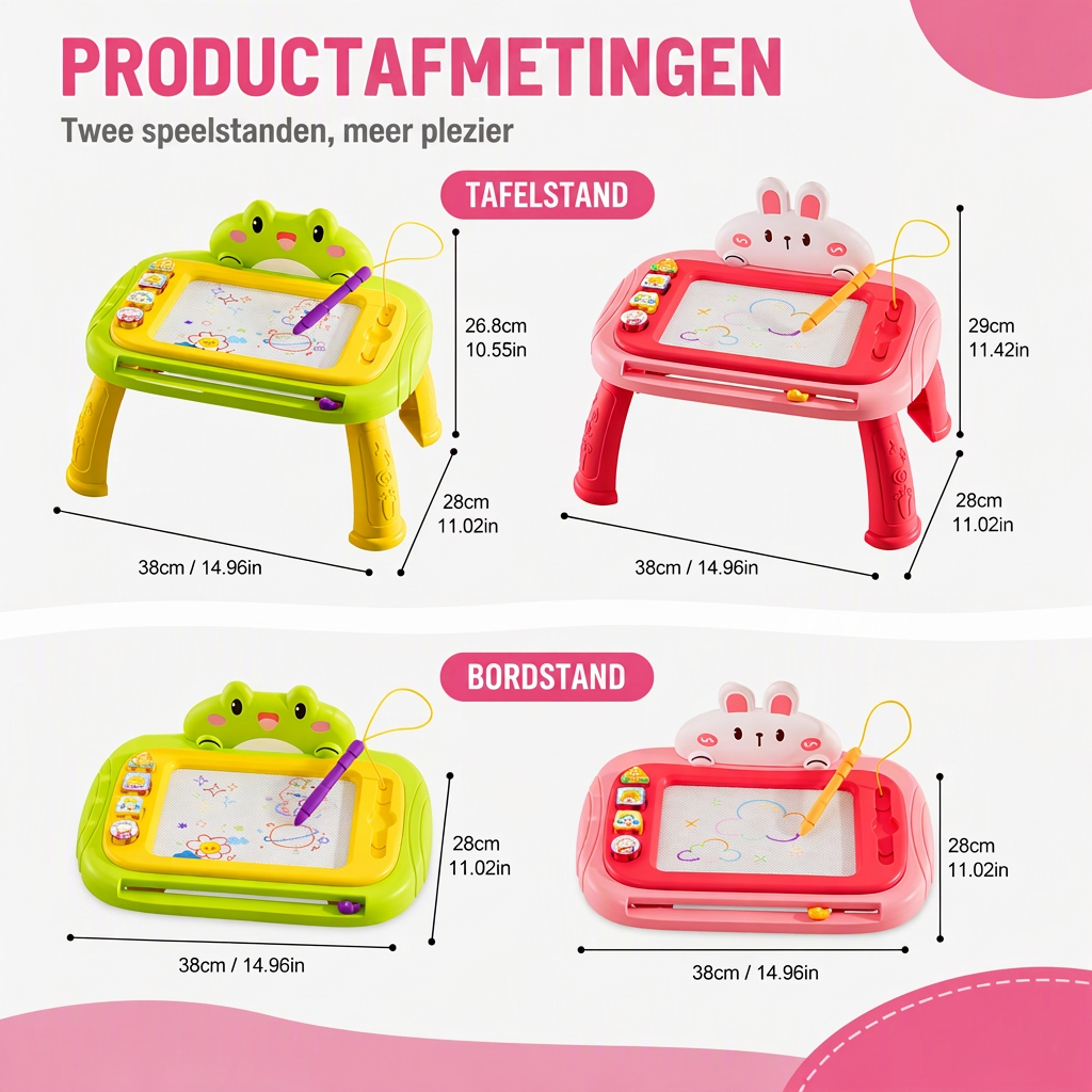 🎨 Magnetisch Tekentafel voor Kinderen: 4-Kleurig Scherm, Geen Rommel, Ombouwbaar, Veilige Bevestigingskoord