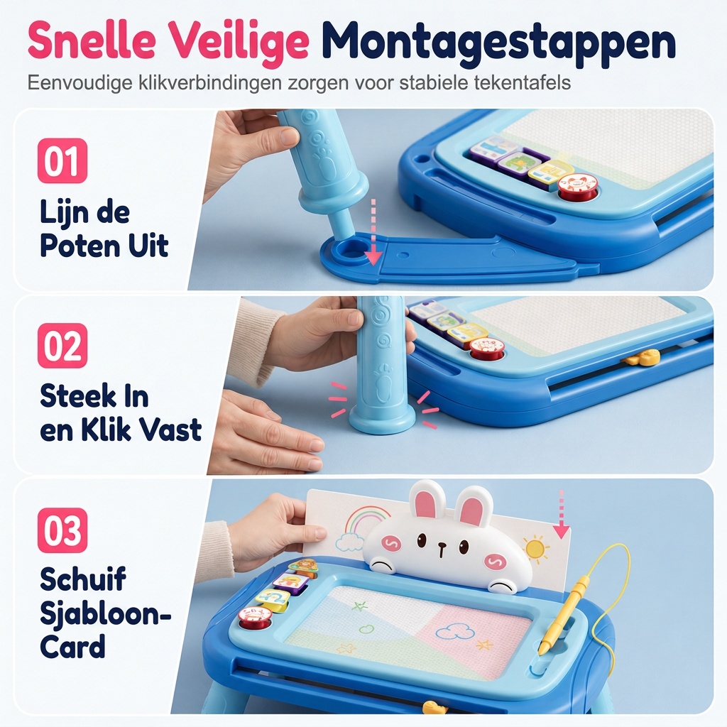🎨 Magnetisch Tekentafel voor Kinderen: 4-Kleurig Scherm, Geen Rommel, Ombouwbaar, Veilige Bevestigingskoord