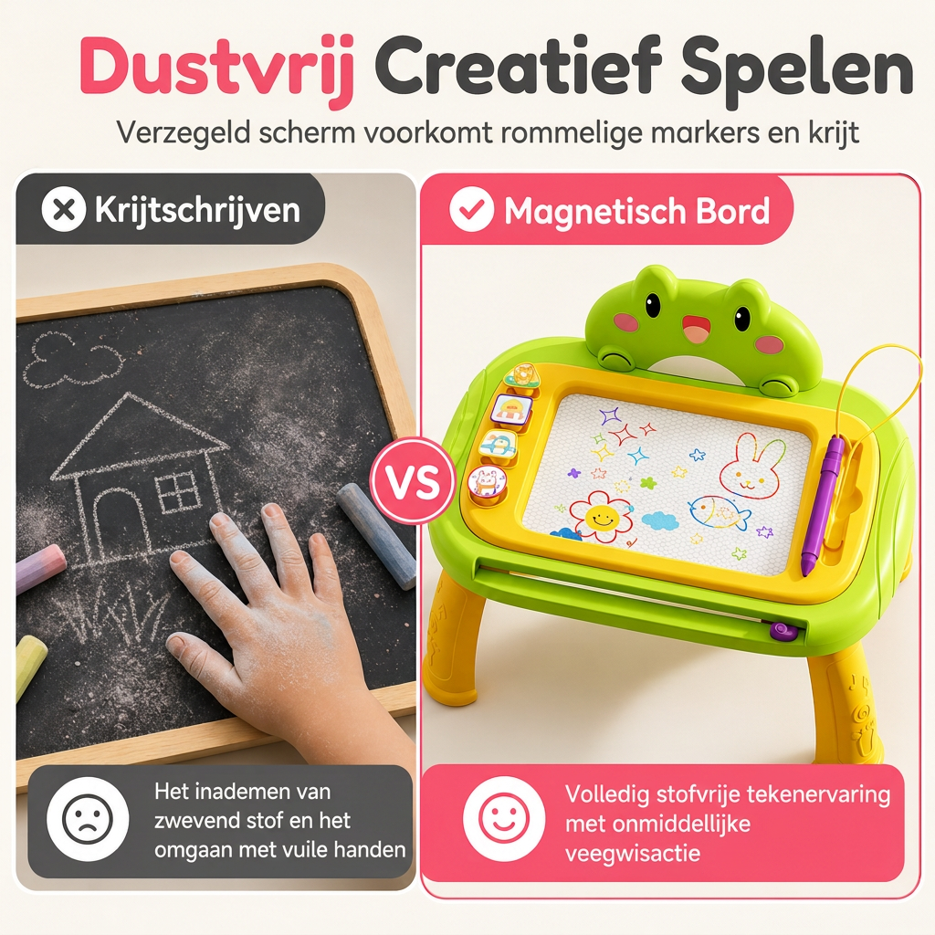 🎨 Magnetisch Tekentafel voor Kinderen: 4-Kleurig Scherm, Geen Rommel, Ombouwbaar, Veilige Bevestigingskoord