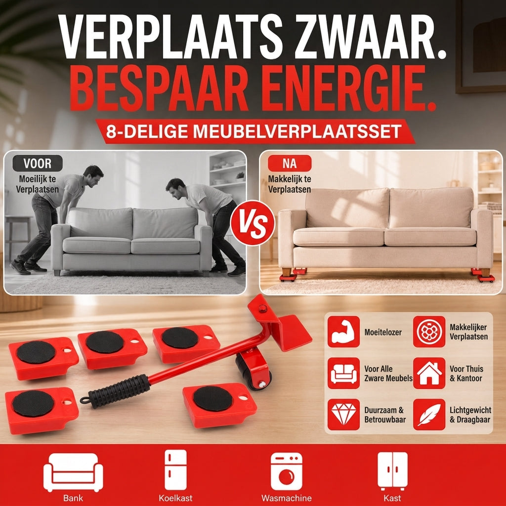 🪵 BEPERKTE TIJD: 50% KORTING! 💪 Meubelverhuizer – Glijders & Lift voor Zware Meubelen ✨