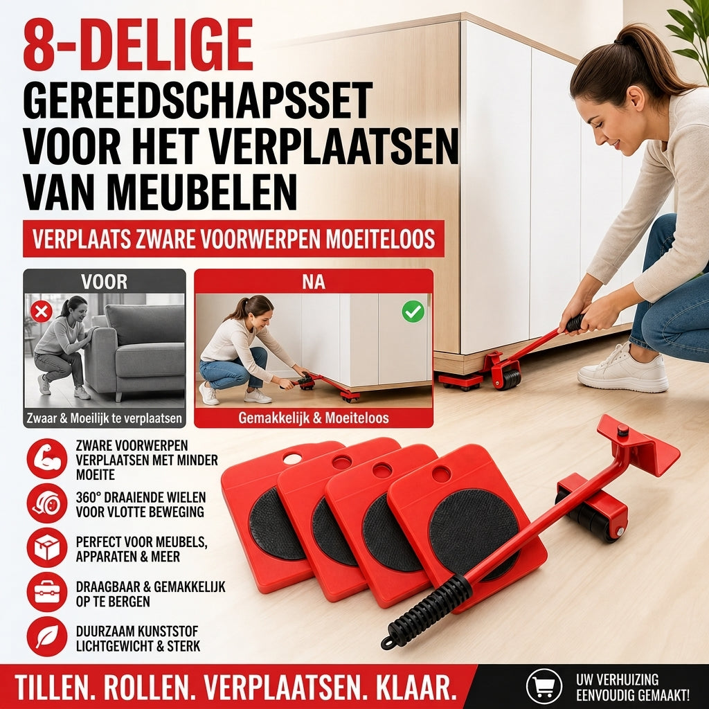 🪵 BEPERKTE TIJD: 50% KORTING! 💪 Meubelverhuizer – Glijders & Lift voor Zware Meubelen ✨