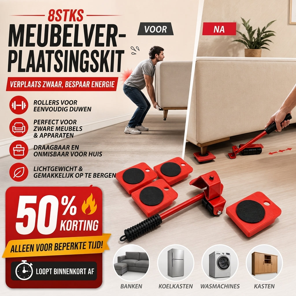 🪵 BEPERKTE TIJD: 50% KORTING! 💪 Meubelverhuizer – Glijders & Lift voor Zware Meubelen ✨