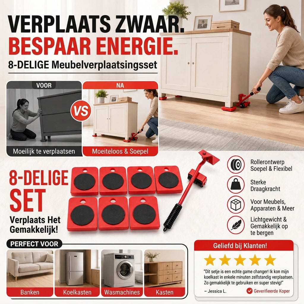 🪵 BEPERKTE TIJD: 50% KORTING! 💪 Meubelverhuizer – Glijders & Lift voor Zware Meubelen ✨