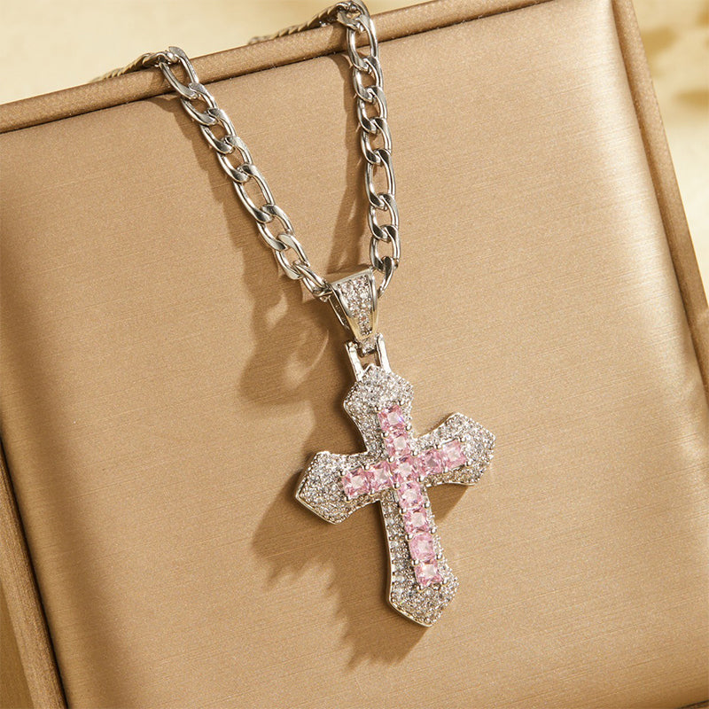⏳Beperkte Tijd Speciale Aanbieding⏰Hip Hop Dubbellaags Baguette Kristallen Kruis Messing met Figaro-ketting