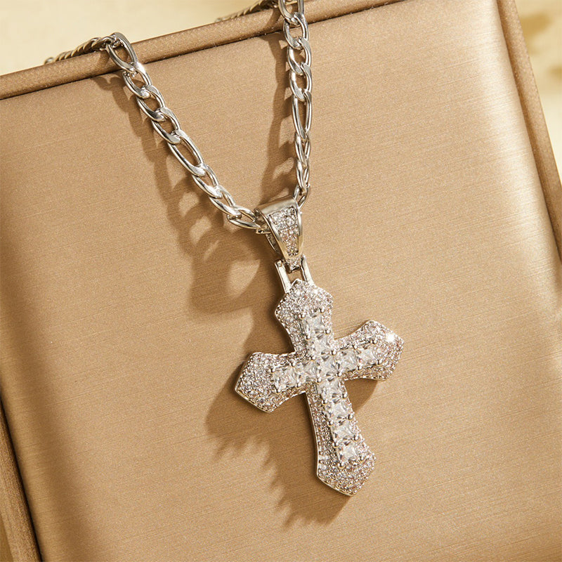 ⏳Beperkte Tijd Speciale Aanbieding⏰Hip Hop Dubbellaags Baguette Kristallen Kruis Messing met Figaro-ketting