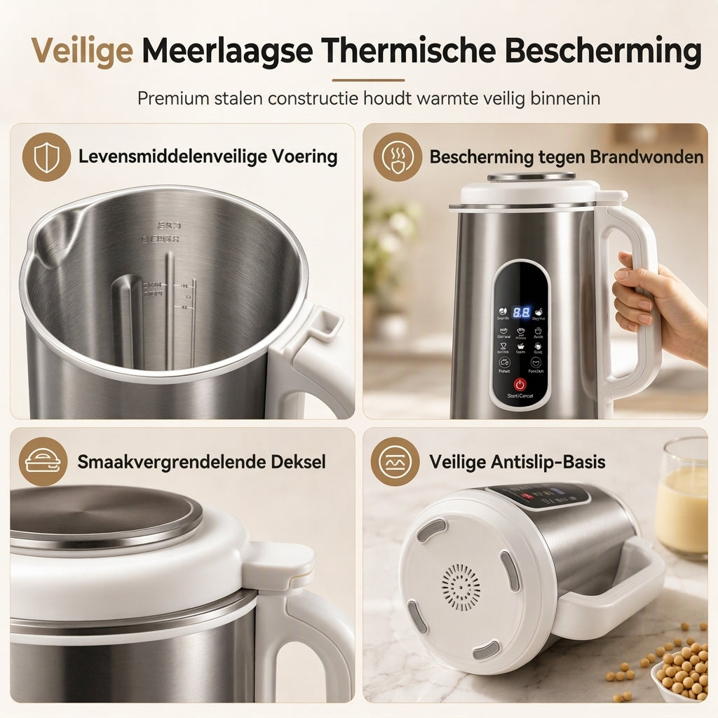 Multifunctionele 304 RVS Sojamelkmaker en Hogesnelheidsblender – Grote Capaciteit, Filtervrije Huishoudelijke Foodprocessor met Slimme Timer