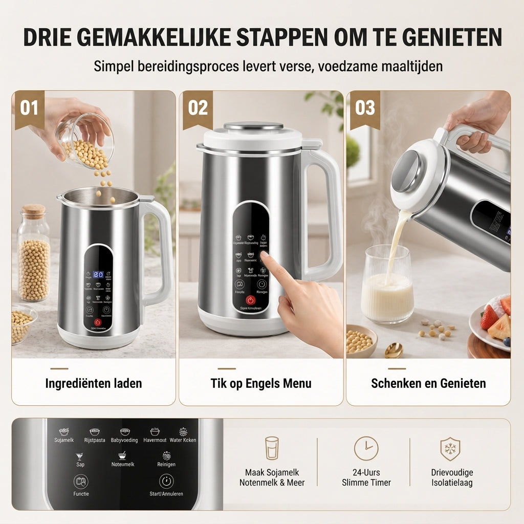 Multifunctionele 304 RVS Sojamelkmaker en Hogesnelheidsblender – Grote Capaciteit, Filtervrije Huishoudelijke Foodprocessor met Slimme Timer