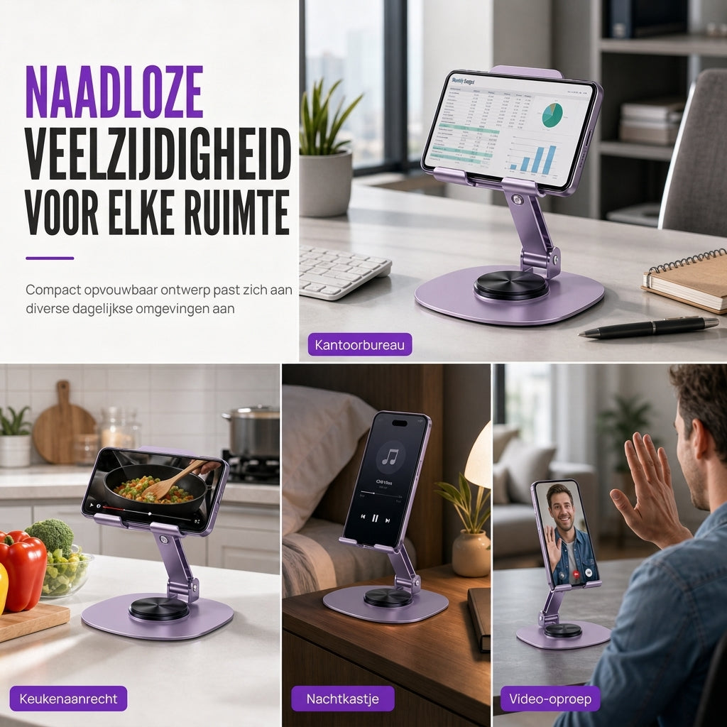 ⏳ Beperkte Tijdsaanbieding ⏰ Volledig Metalen Telefoonstandaard – 360° Draaibare Bureauhouder ✨