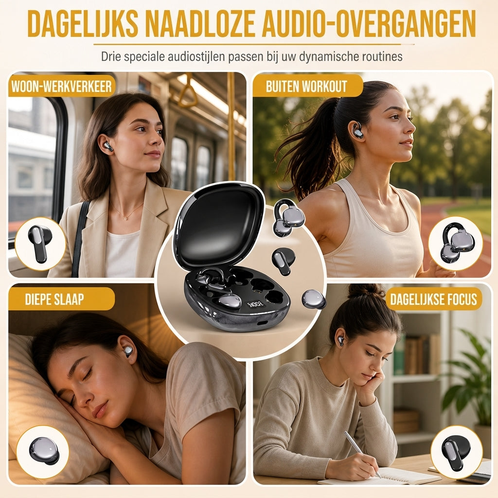 B115 3-in-1 Bluetooth-oordopjes met 6 oordoppen, oordopclip en in-ear slaapkoptelefoon met ruisonderdrukking en lange batterijduur