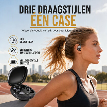 B115 3-in-1 Bluetooth-oordopjes met 6 oordoppen, oordopclip en in-ear slaapkoptelefoon met ruisonderdrukking en lange batterijduur