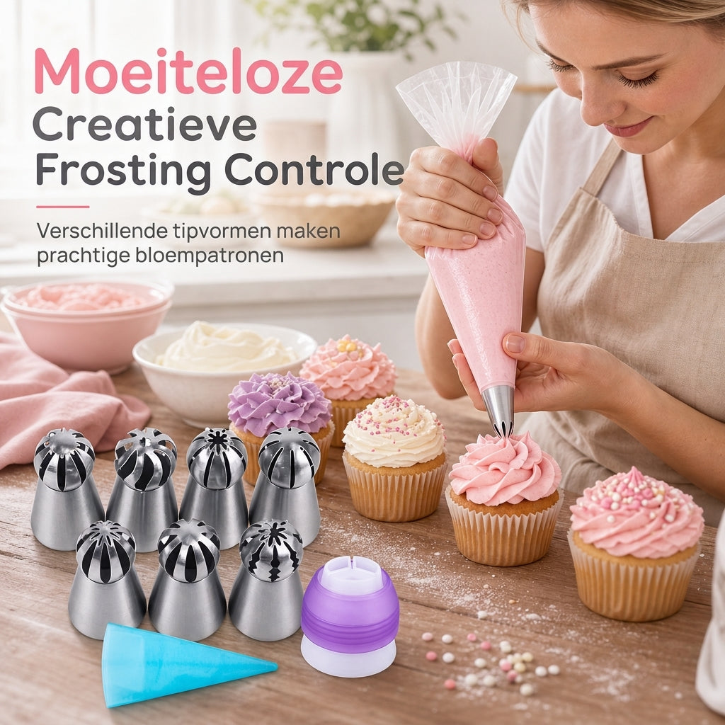Set met spuitmonden voor taartdecoratie in verschillende vormen