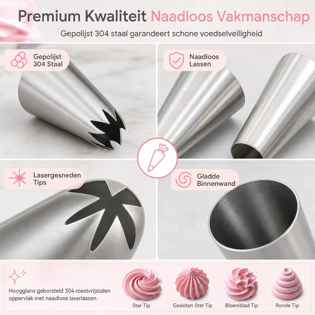 Set met spuitmonden voor taartdecoratie in verschillende vormen