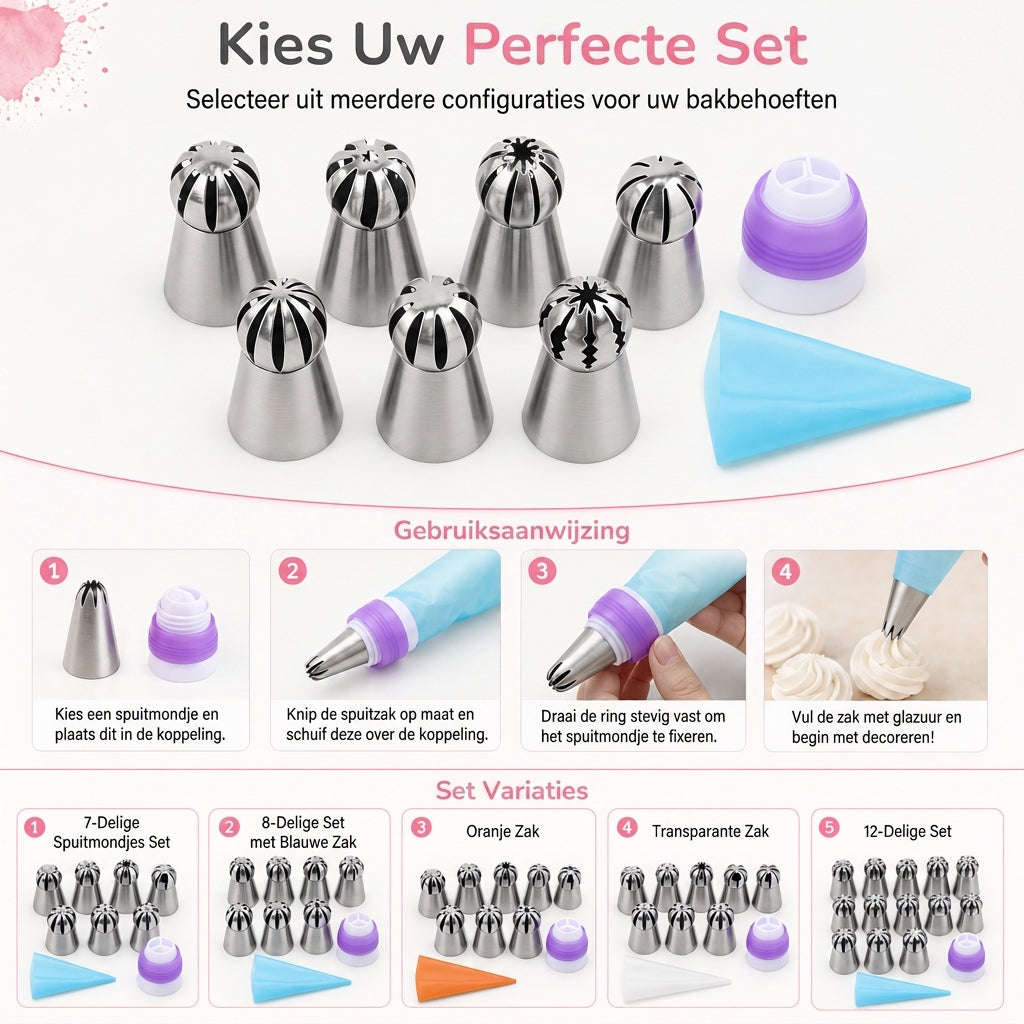 Set met spuitmonden voor taartdecoratie in verschillende vormen