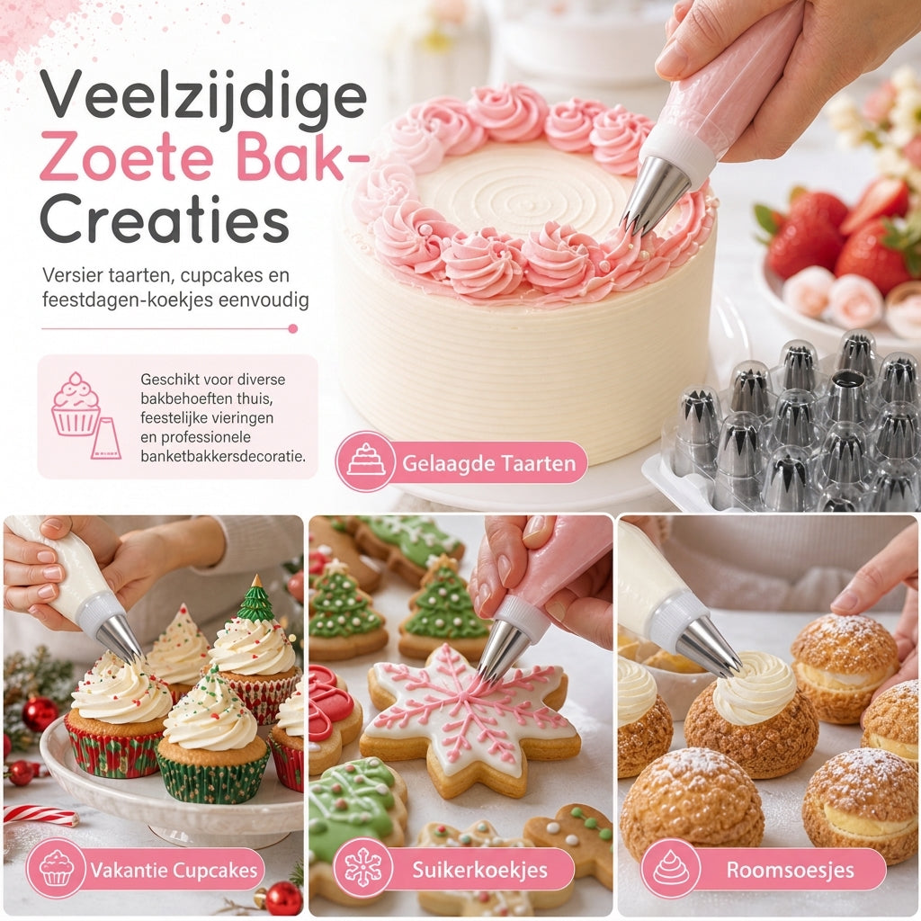 Set met spuitmonden voor taartdecoratie in verschillende vormen