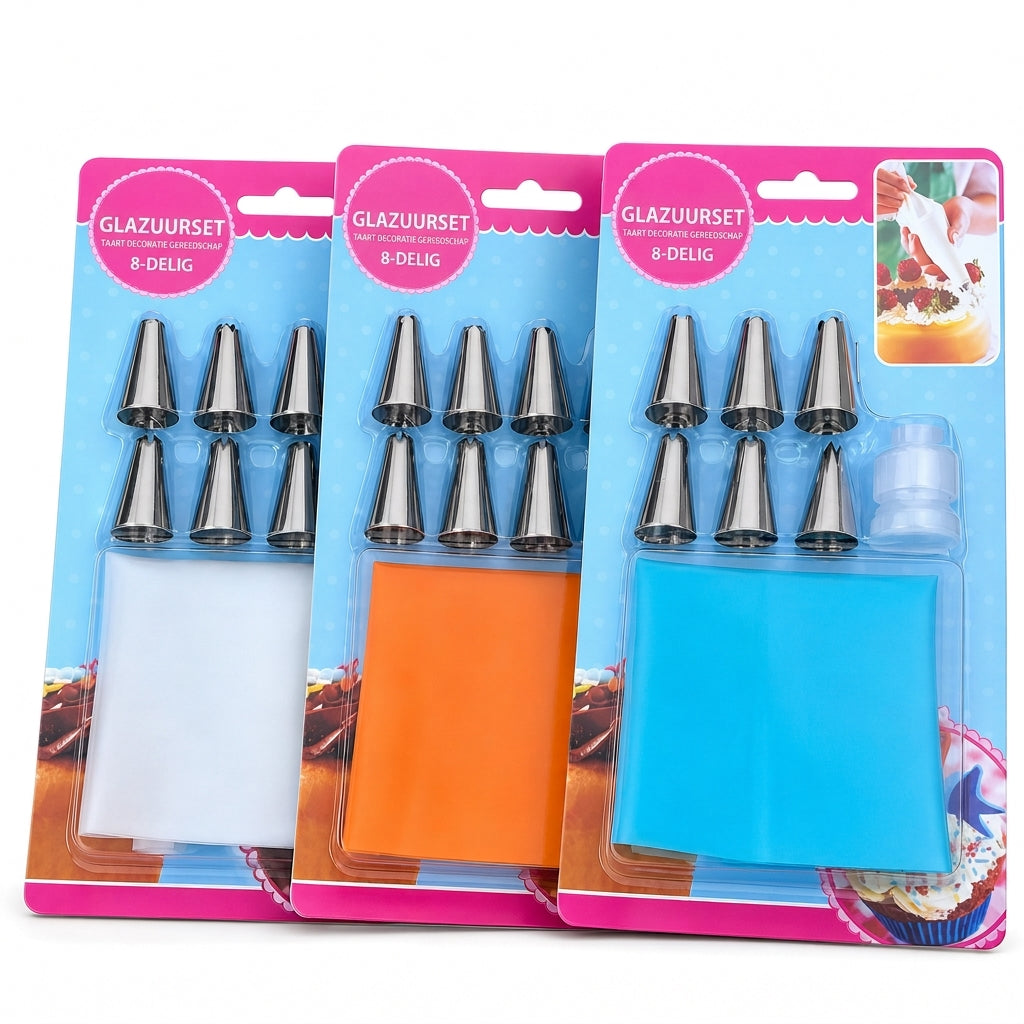 Set met spuitmonden voor taartdecoratie in verschillende vormen