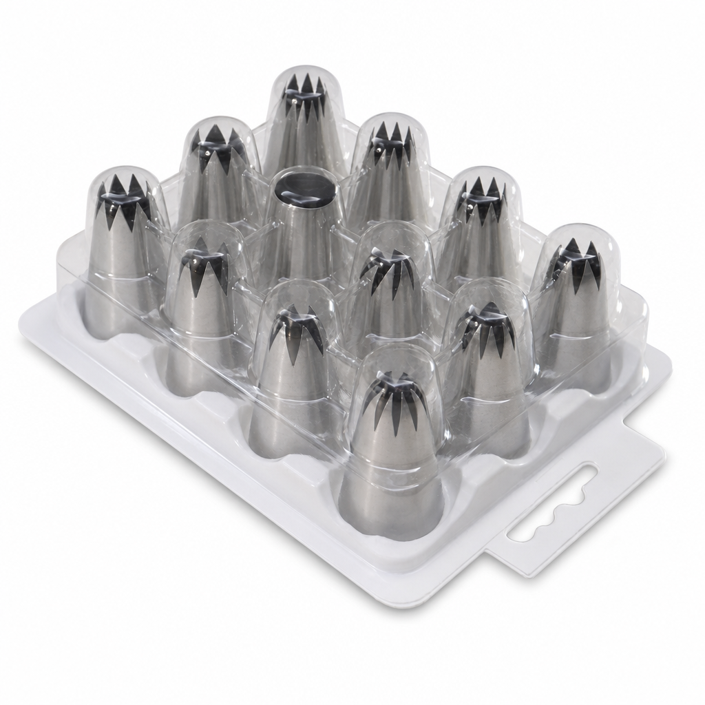 Set met spuitmonden voor taartdecoratie in verschillende vormen