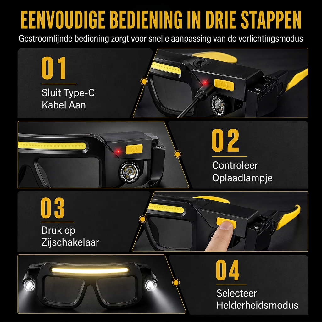 ⏳ Tijdelijke aanbieding ⏰👓 USB oplaadbare dubbelzijdige klembrilverlichting – 5 helderheidsstanden, handsfree ✨