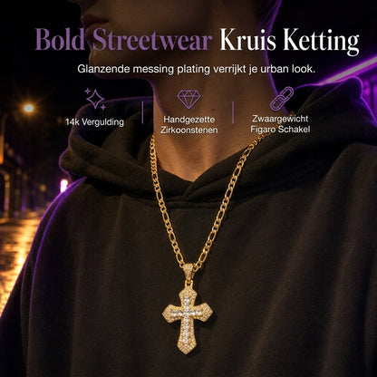 ⏳Beperkte Tijd Speciale Aanbieding⏰Hip Hop Dubbellaags Baguette Kristallen Kruis Messing met Figaro-ketting
