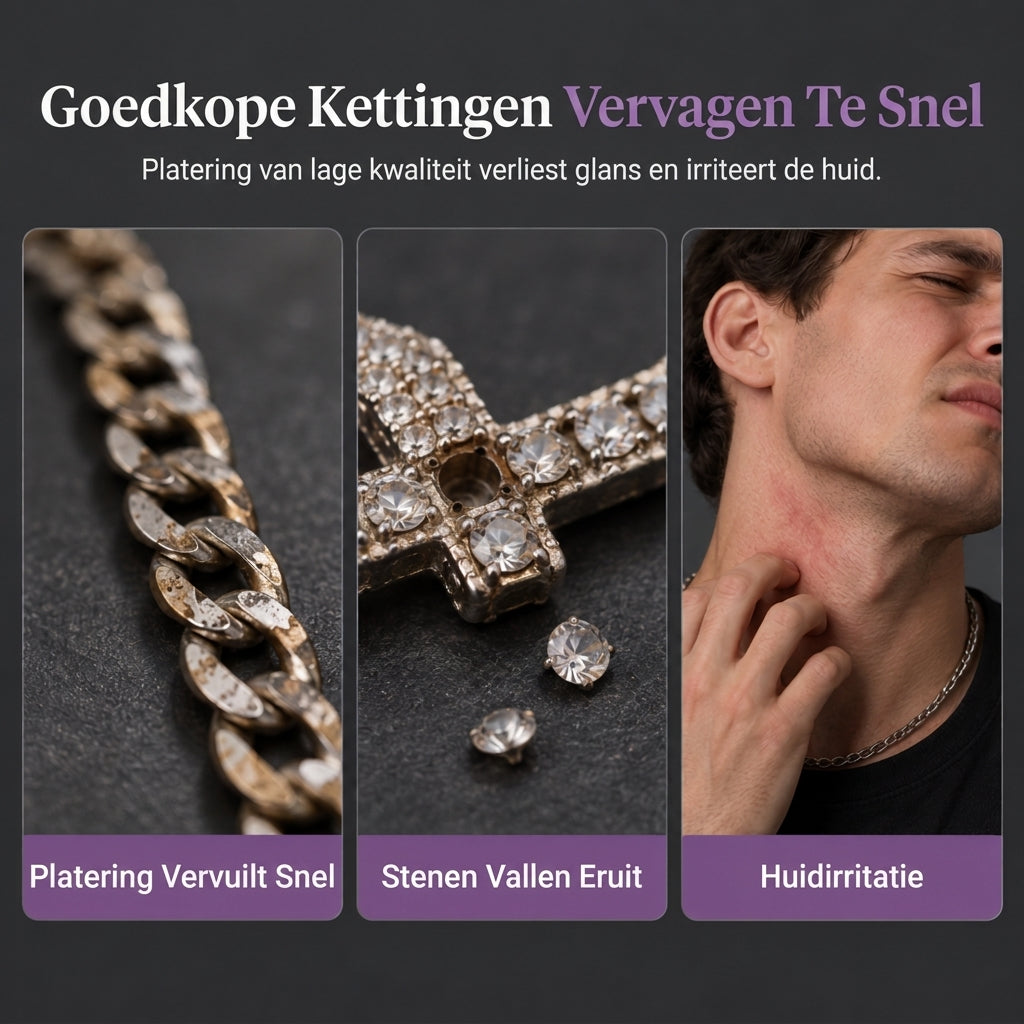 ⏳Beperkte Tijd Speciale Aanbieding⏰Hip Hop Dubbellaags Baguette Kristallen Kruis Messing met Figaro-ketting