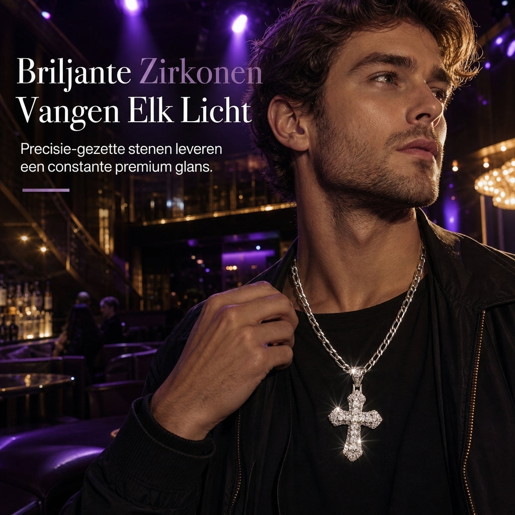 ⏳Beperkte Tijd Speciale Aanbieding⏰Hip Hop Dubbellaags Baguette Kristallen Kruis Messing met Figaro-ketting