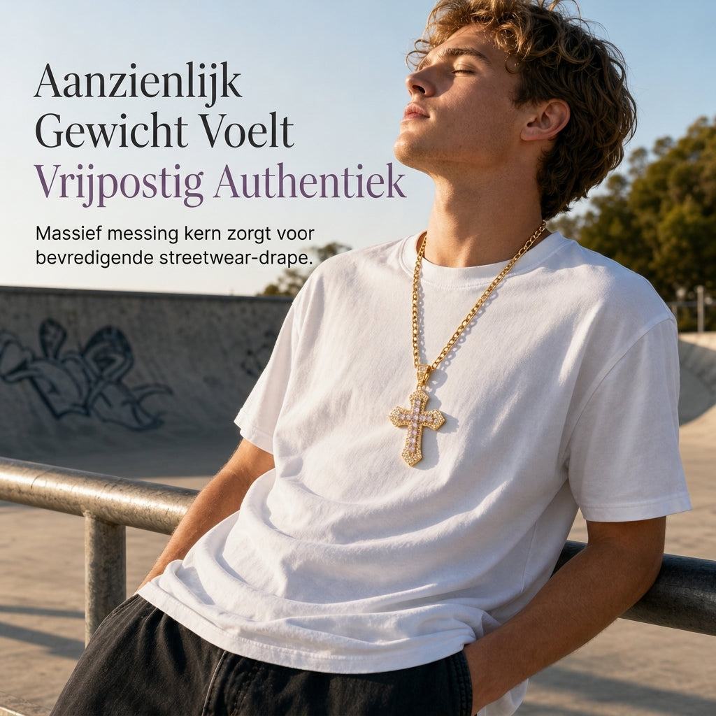 ⏳Beperkte Tijd Speciale Aanbieding⏰Hip Hop Dubbellaags Baguette Kristallen Kruis Messing met Figaro-ketting