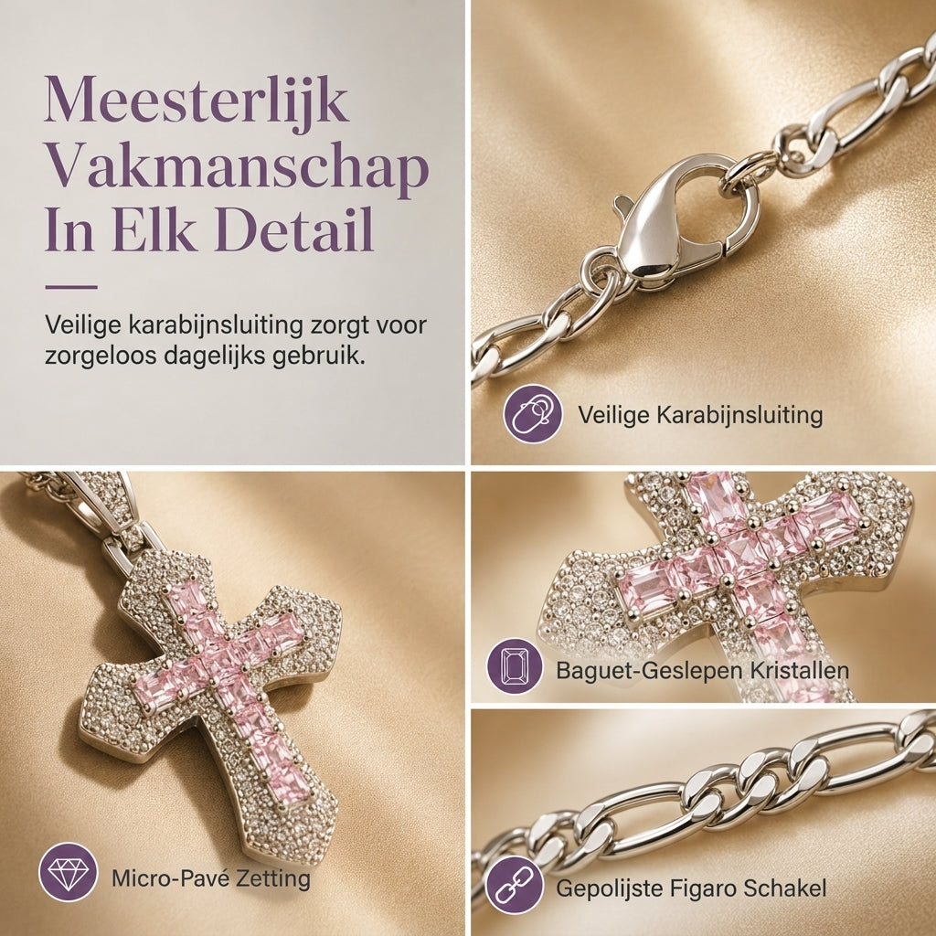 ⏳Beperkte Tijd Speciale Aanbieding⏰Hip Hop Dubbellaags Baguette Kristallen Kruis Messing met Figaro-ketting