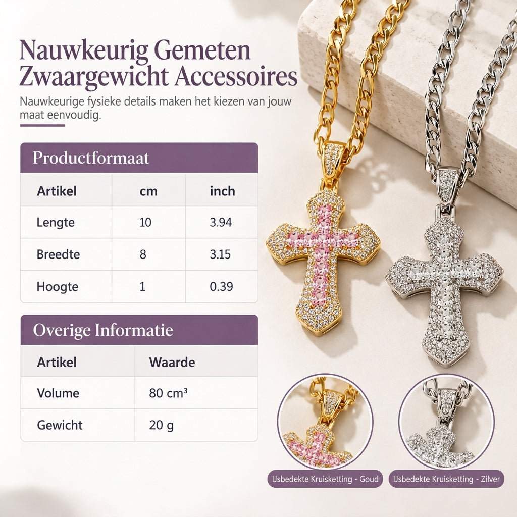 ⏳Beperkte Tijd Speciale Aanbieding⏰Hip Hop Dubbellaags Baguette Kristallen Kruis Messing met Figaro-ketting